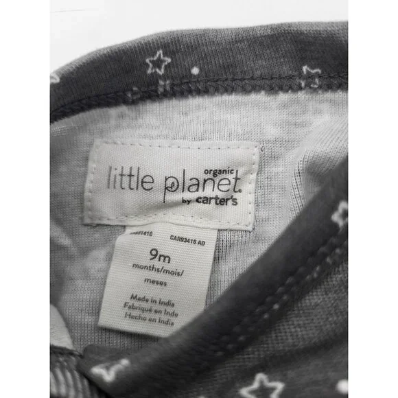 LITTLE PLANET BY CARTER'S Organic 2 PC Set Gray Stars Pants Button Up Top 9M - Picture 5 of 5